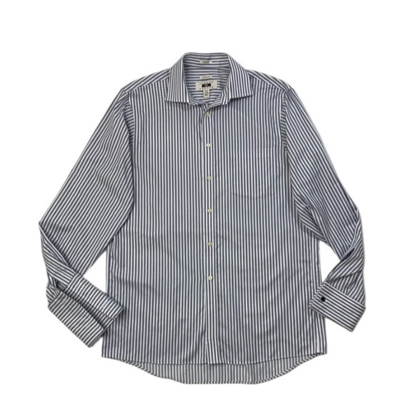 Joseph Abboud Shirt Mens 15.5 Storm Blue White Non Iron Classic Fit French Cuffs - Picture 1 of 9